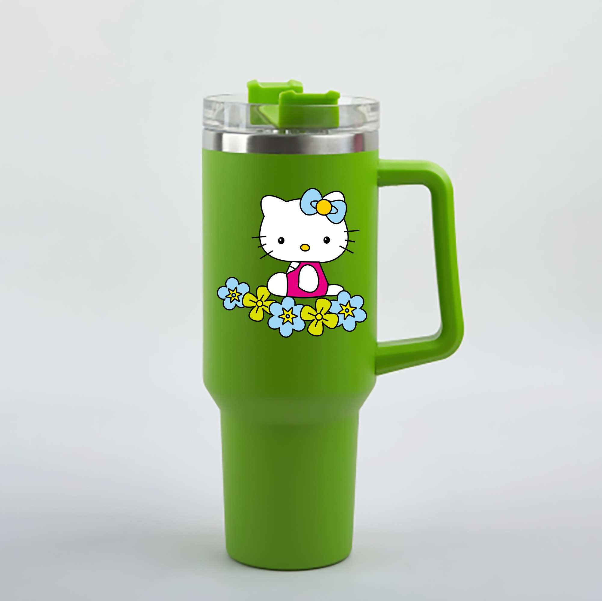 （画像用） Hello Kitty ハローキティ 1200mL車用タンブラー - クリスタルステッカー（プラスチックストロー付き）